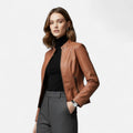 Women's Zip-Front Cropped Genuine Leather Jacket