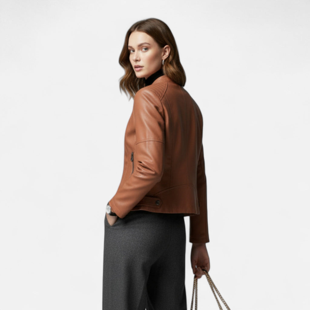 Women's Zip-Front Cropped Genuine Leather Jacket
