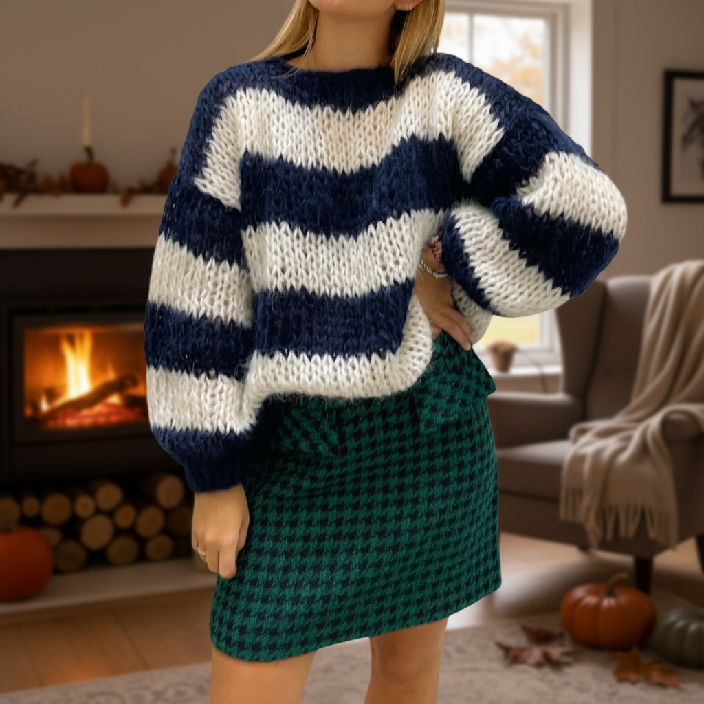 Women's Chunky Stitch Wide Stripe Knit Pullover