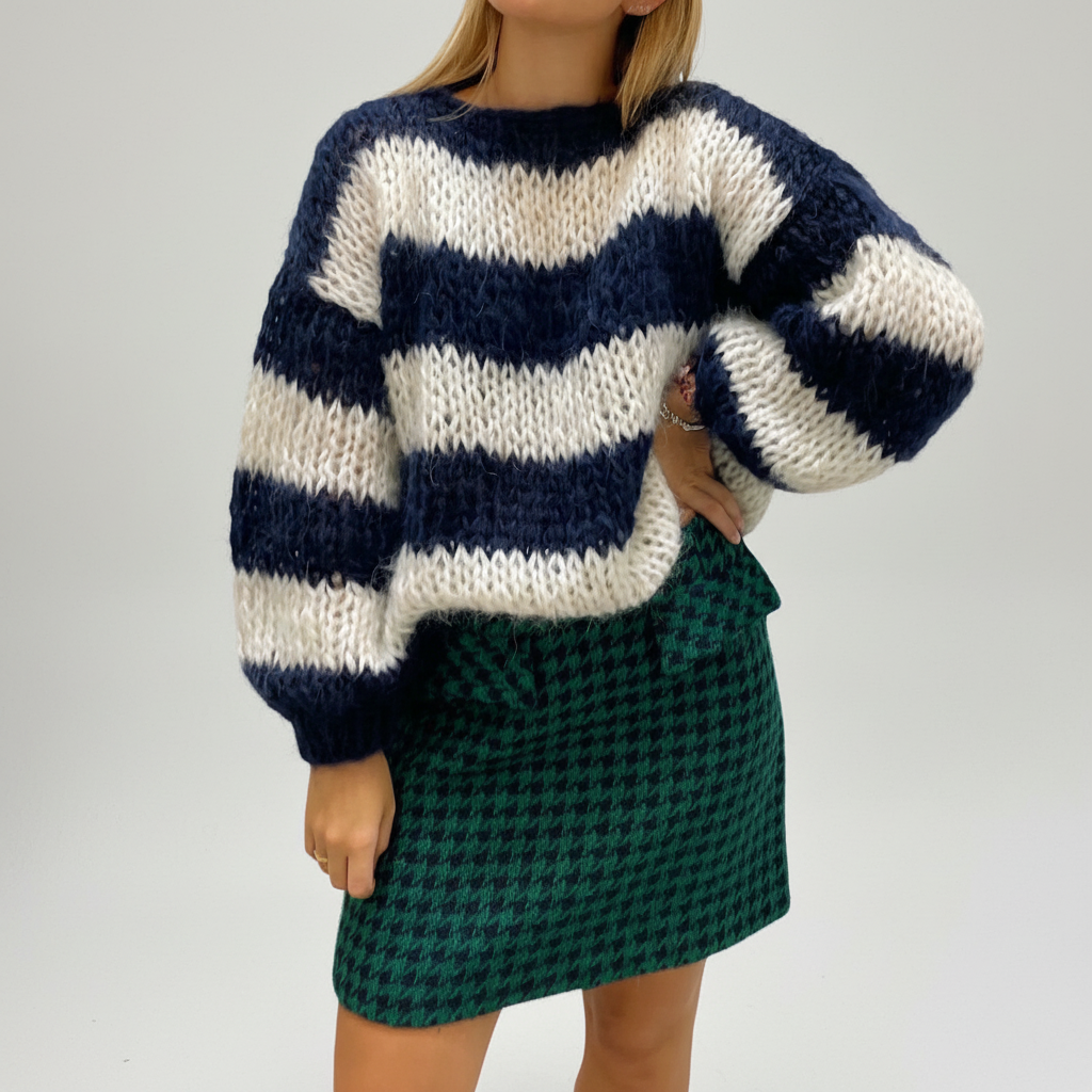 Women's Chunky Stitch Wide Stripe Knit Pullover