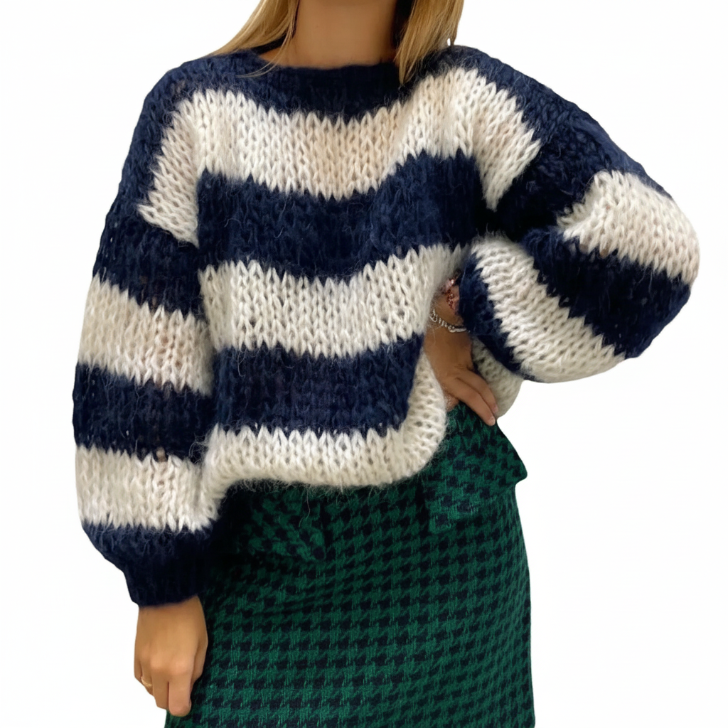 Women's Chunky Stitch Wide Stripe Knit Pullover