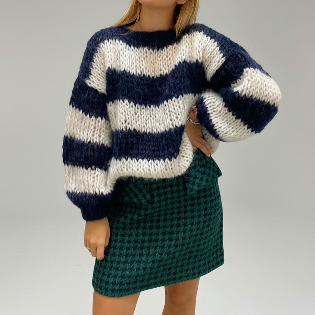 Women's Chunky Stitch Wide Stripe Knit Pullover