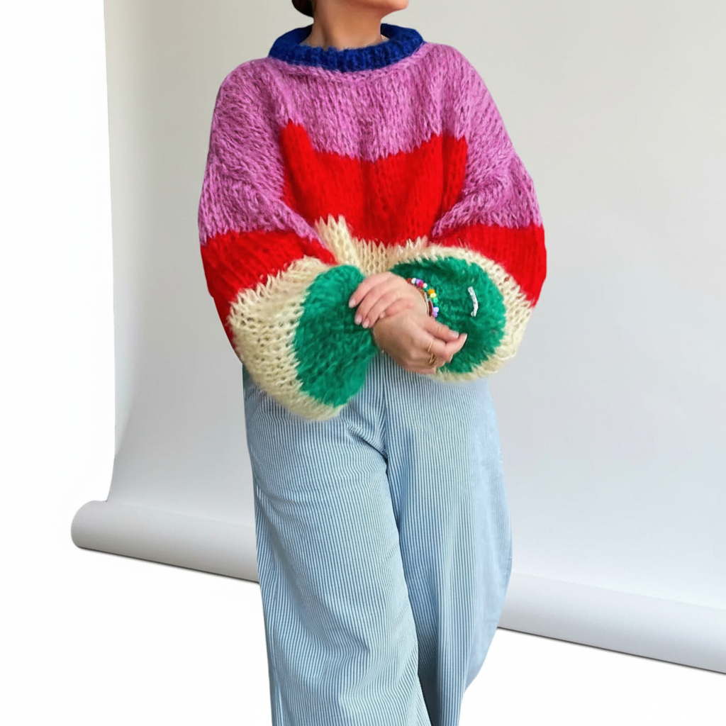 Women's Chunky Stitch Wide Stripe Knit Pullover