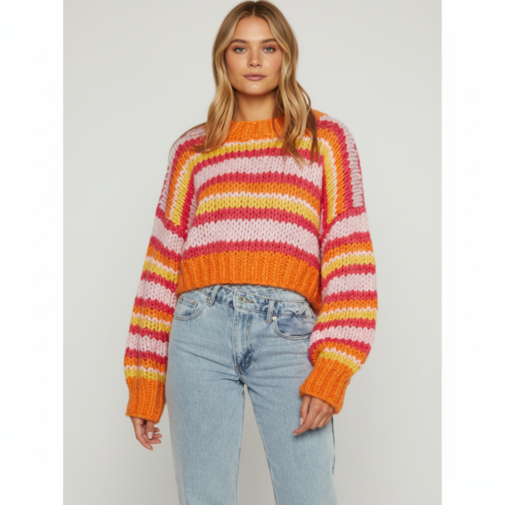 Women's Chunky Stitch Wide Stripe Knit Pullover