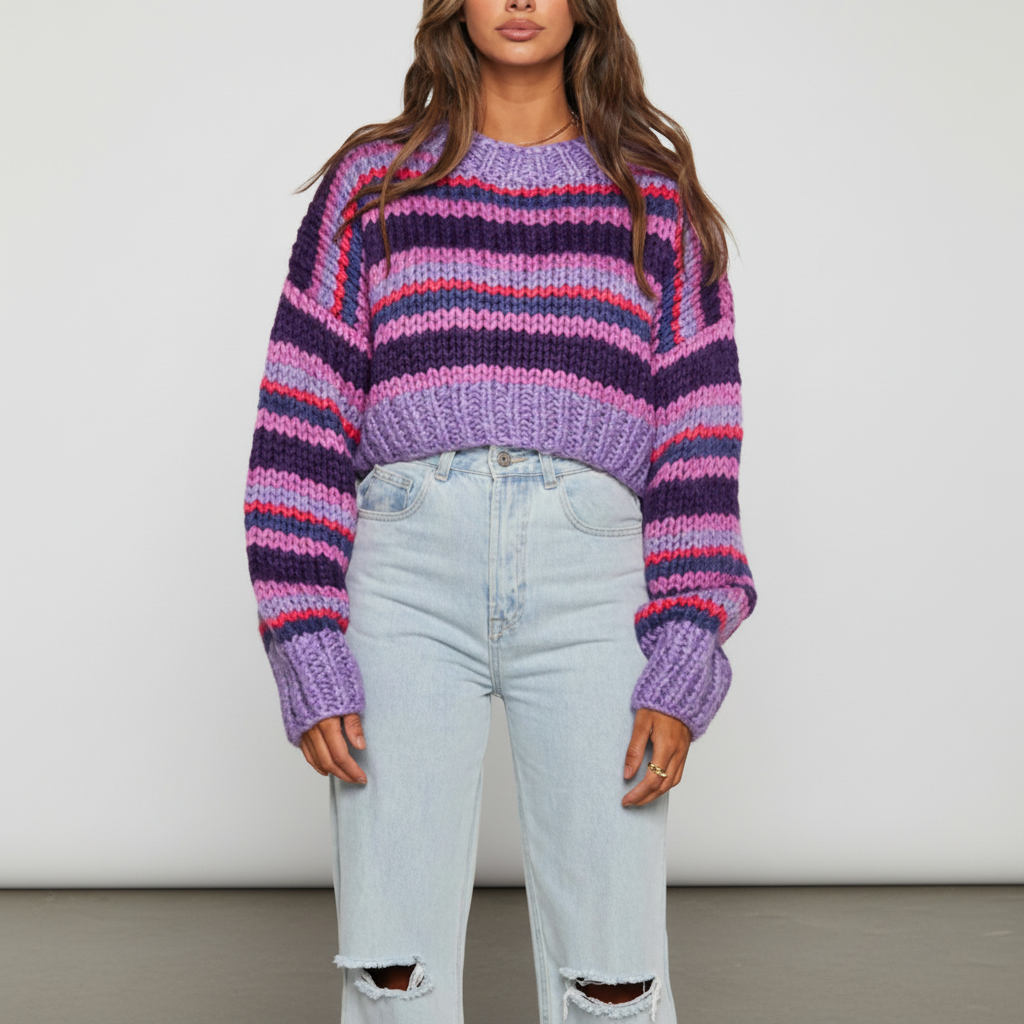 Women's Chunky Stitch Wide Stripe Knit Pullover