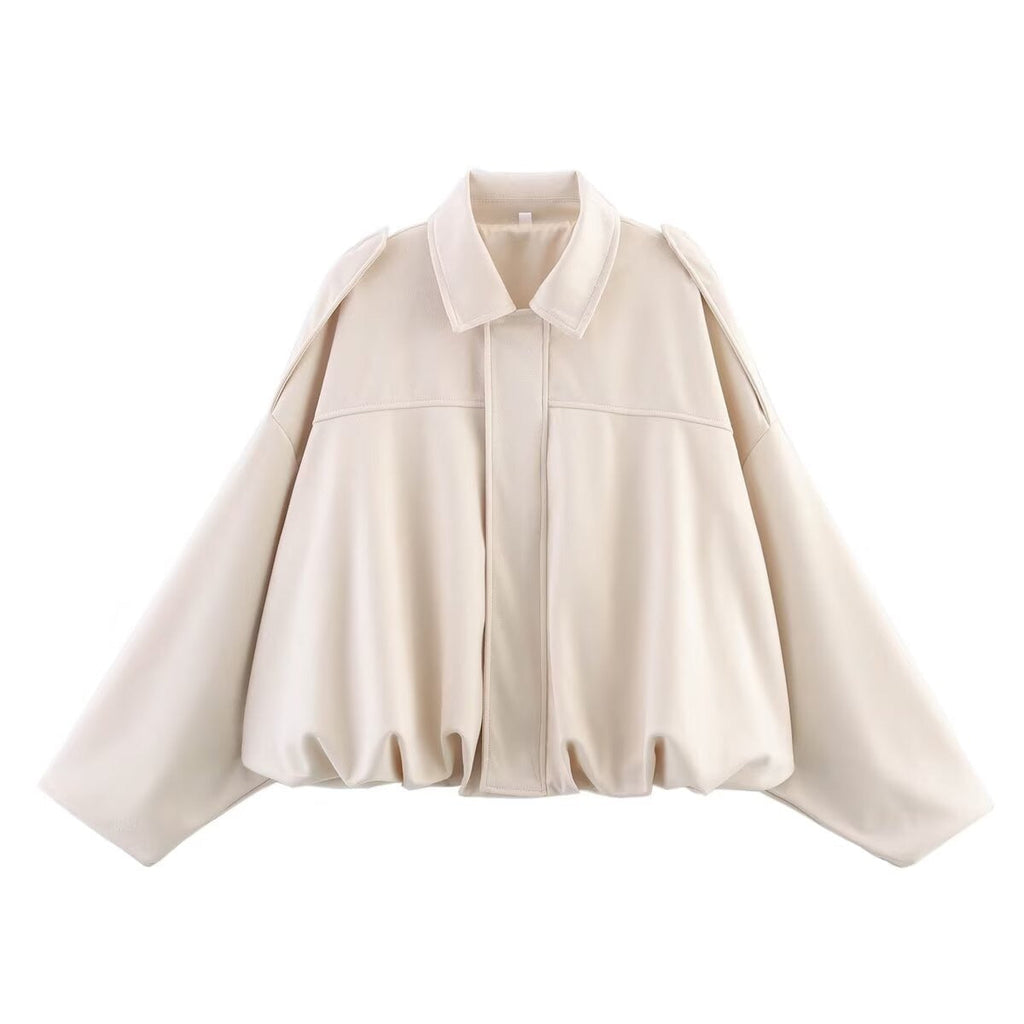 Women's Roomy Bomber Coat with Shirt Collar