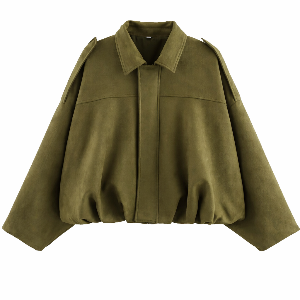Women's Roomy Bomber Coat with Shirt Collar