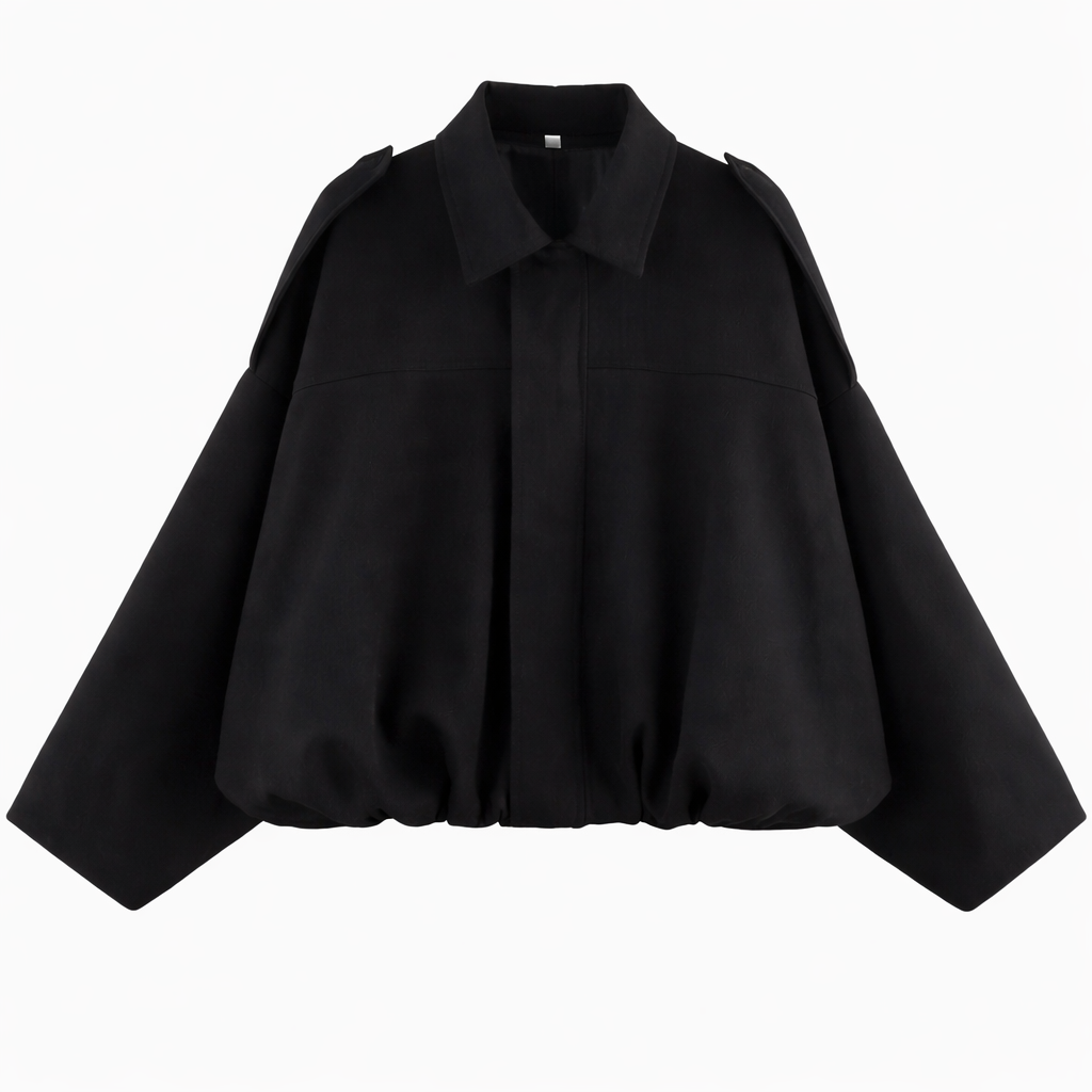 Women's Roomy Bomber Coat with Shirt Collar