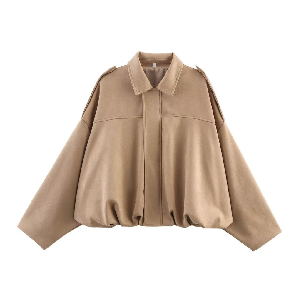 Women's Roomy Bomber Coat with Shirt Collar