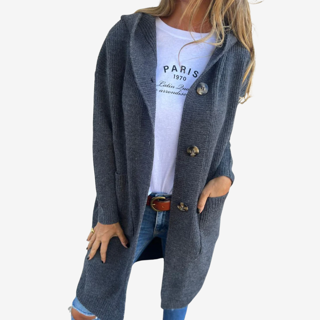 Women's Hooded Longline Patch Pocket Knit Sweater Cardigan