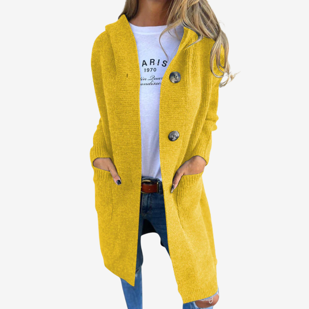 Women's Hooded Longline Patch Pocket Knit Sweater Cardigan