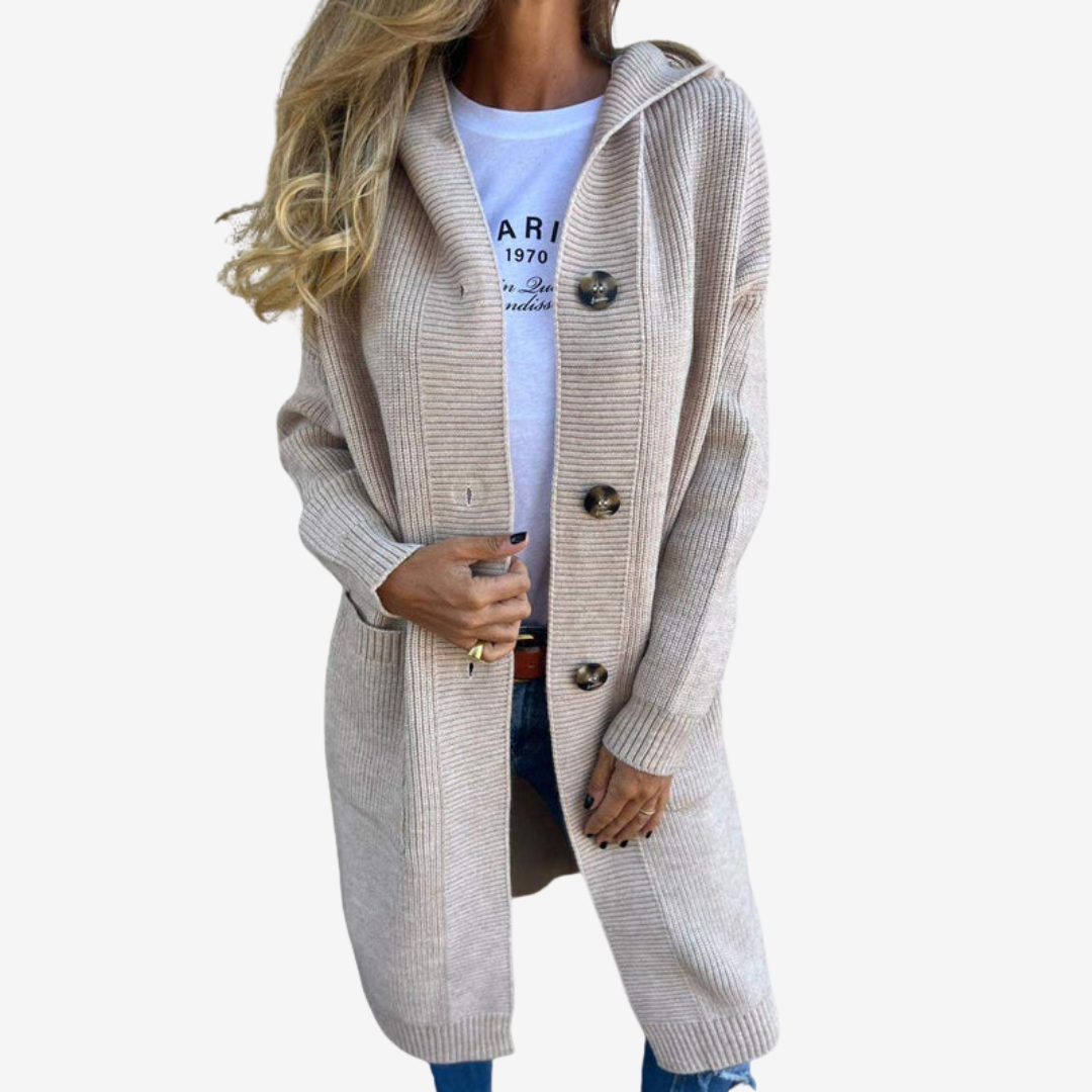 Women's Hooded Longline Patch Pocket Knit Sweater Cardigan