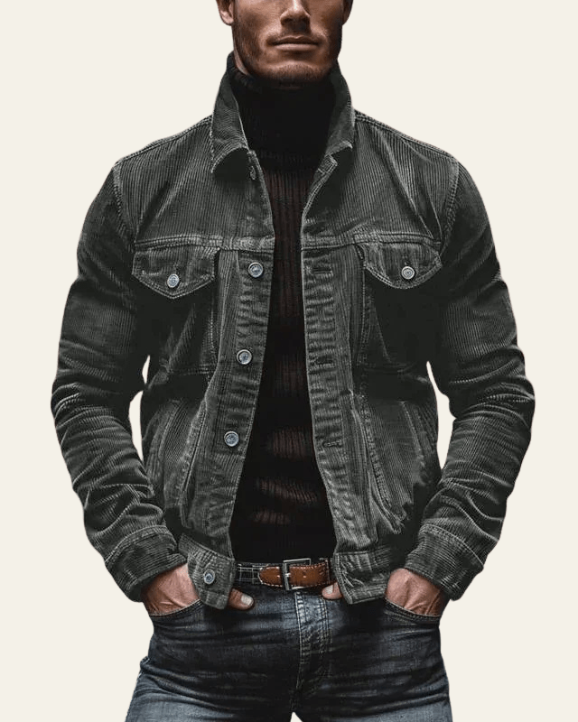 Men's Corduroy Trucker Coat with Button Front