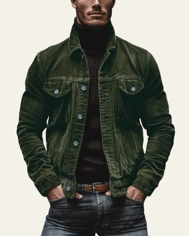 Men's Corduroy Trucker Coat with Button Front