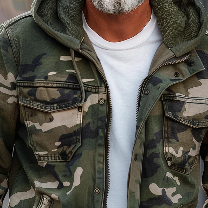 Men's Multi-Pocket Cargo Coat with Detachable Hood