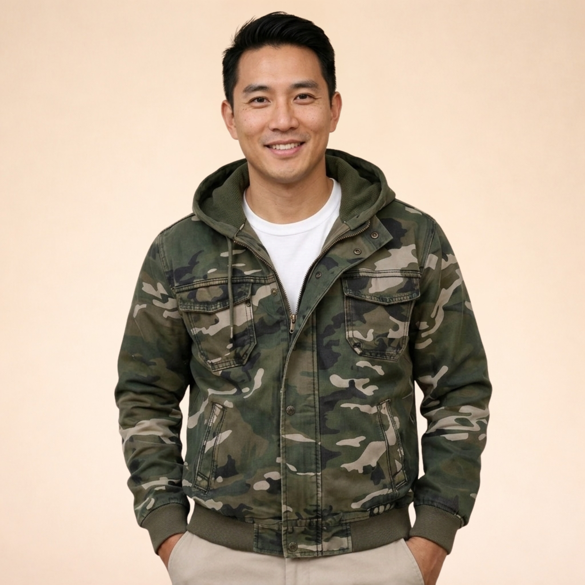 Men's Multi-Pocket Cargo Coat with Detachable Hood