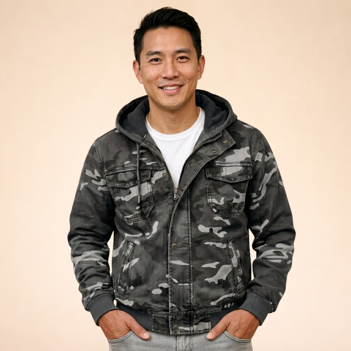 Men's Multi-Pocket Cargo Coat with Detachable Hood