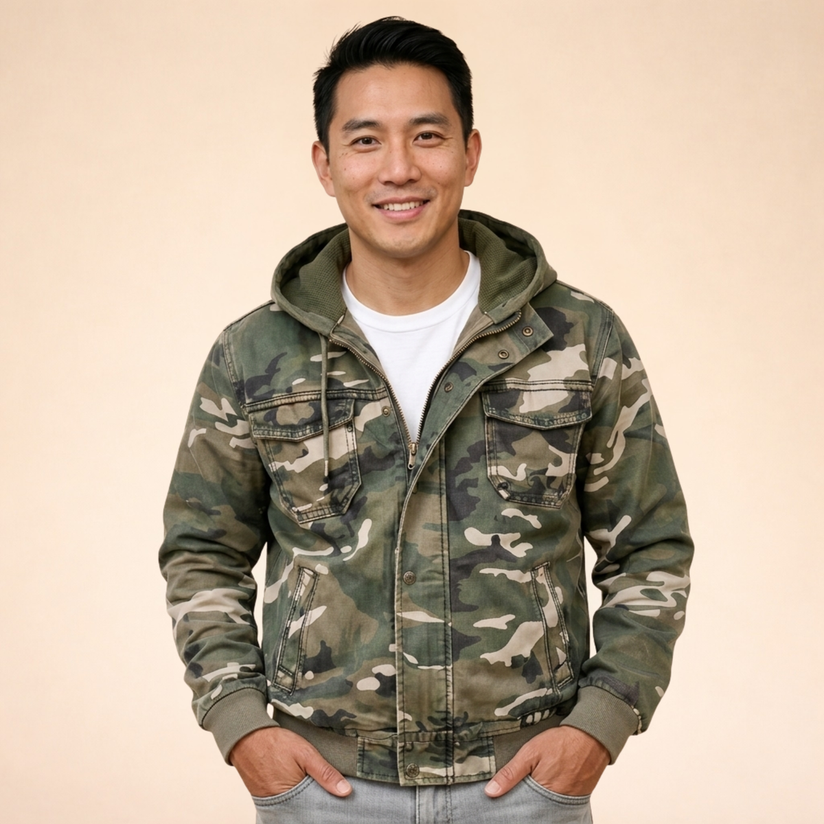 Men's Multi-Pocket Cargo Coat with Detachable Hood