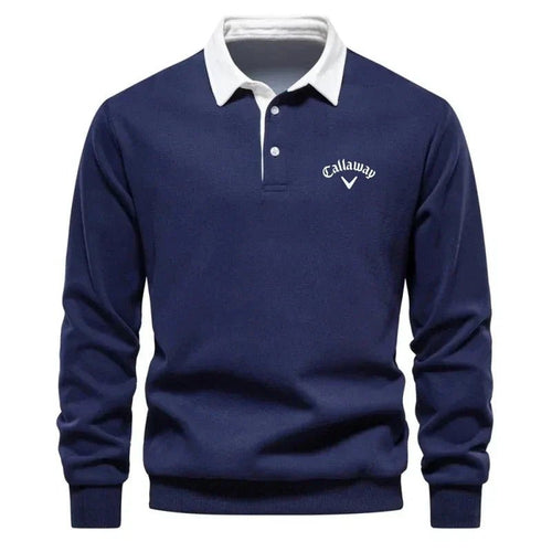 Men's Breathable Cotton Blend Knit Polo Pullover with Contrast Collar