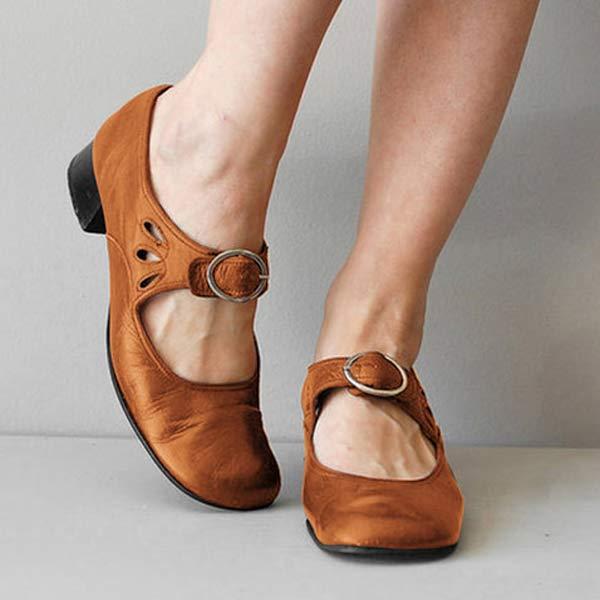 Women's Single Buckle Strap Leather Mary Jane Shoes