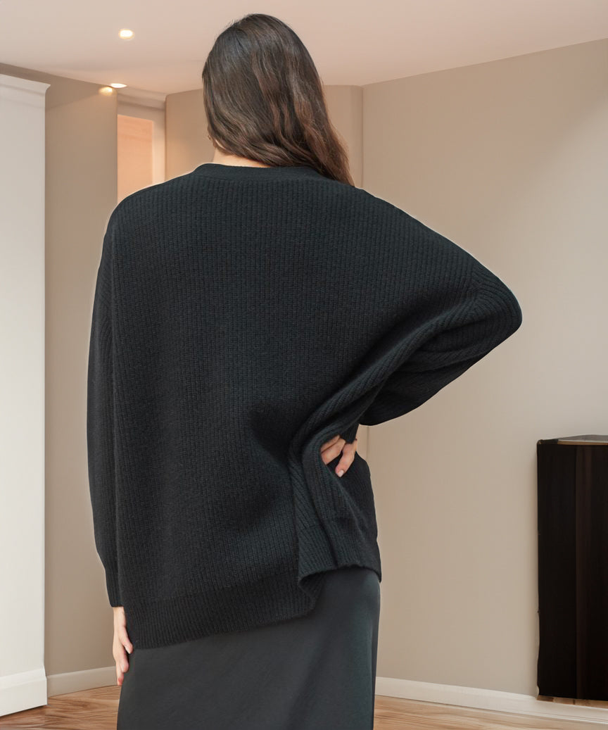 Women's Dropped Shoulder Deep V-Neck Ribbed Knit Cardigan