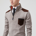 Men's Funnel Collar Quarter Zip Chest Pocket Knit Pullover