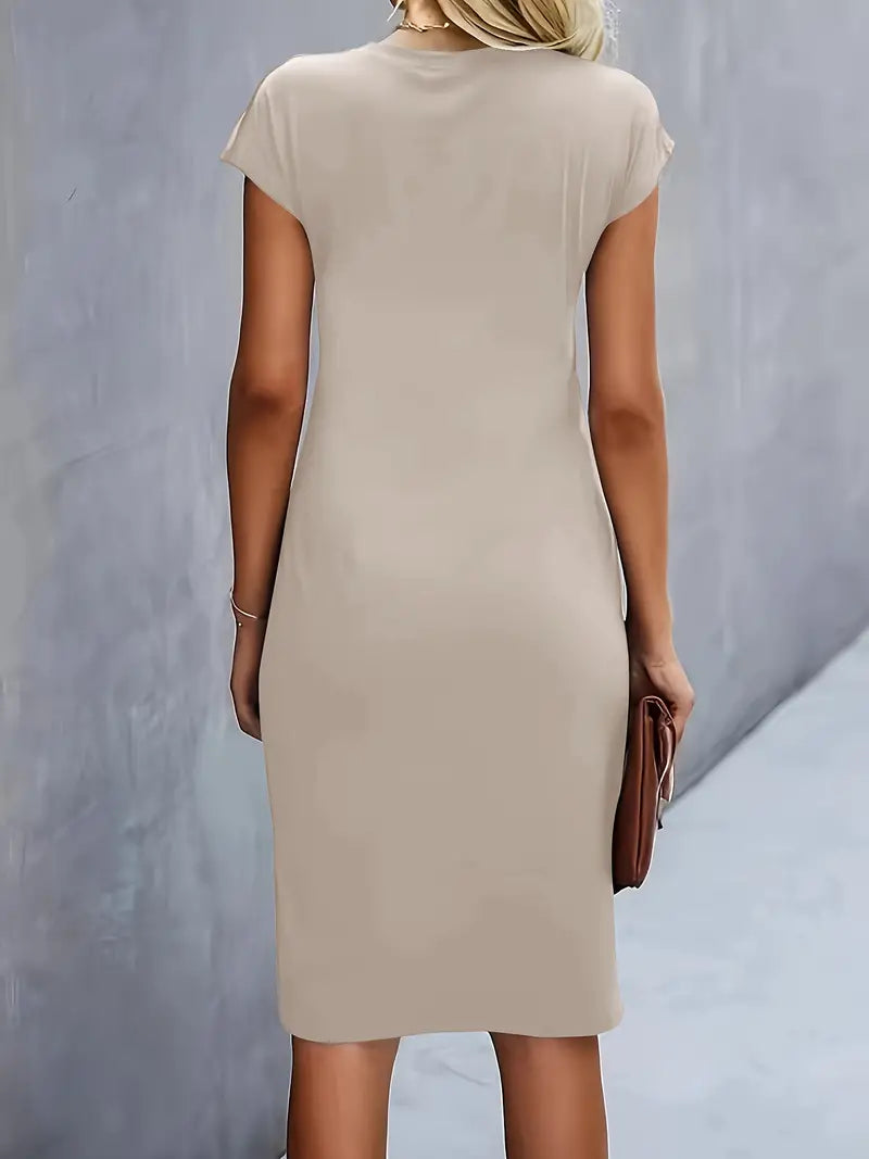 Women's Cap Sleeve Body-Skimming Work Midi Dress
