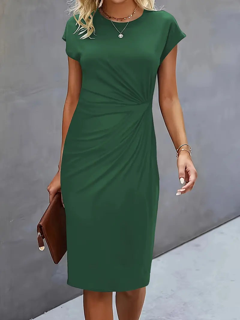 Women's Cap Sleeve Body-Skimming Work Midi Dress