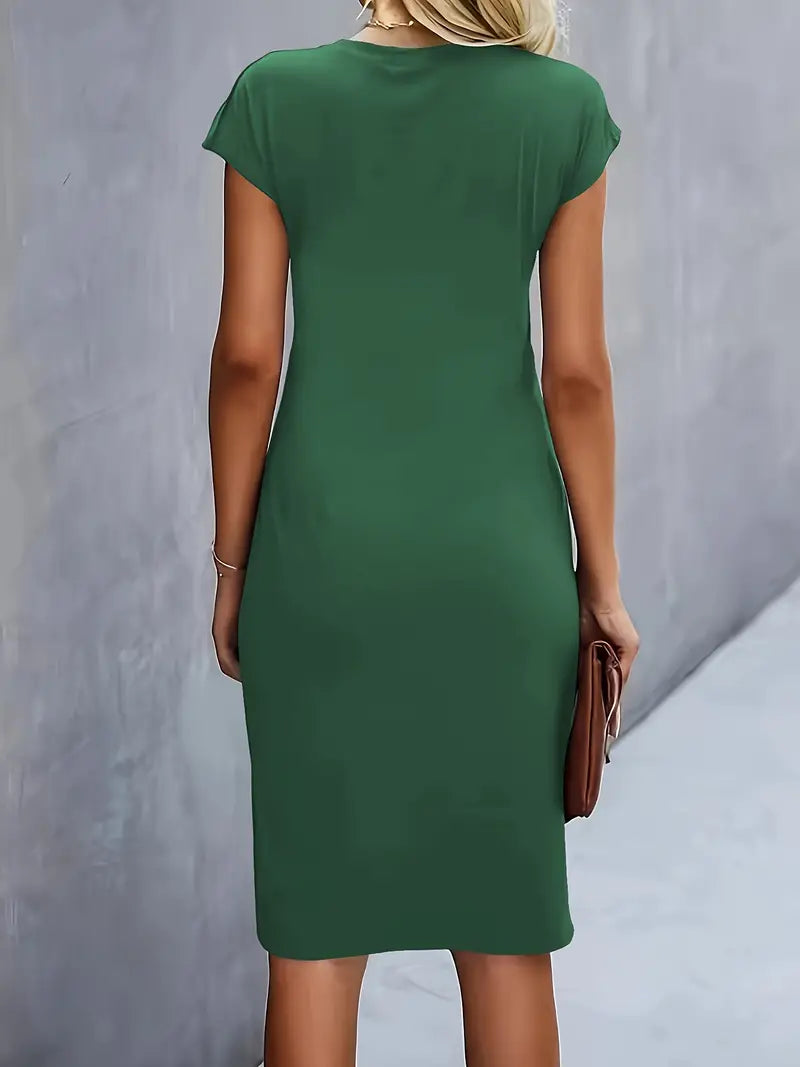 Women's Cap Sleeve Body-Skimming Work Midi Dress