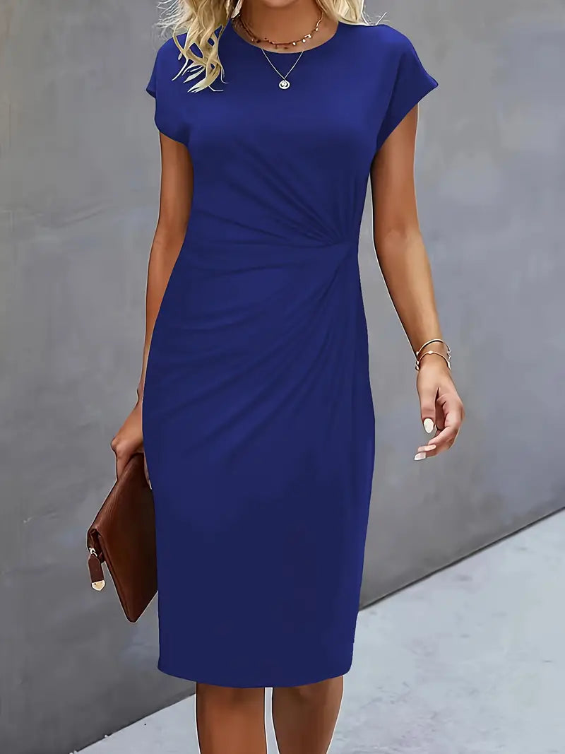 Women's Cap Sleeve Body-Skimming Work Midi Dress