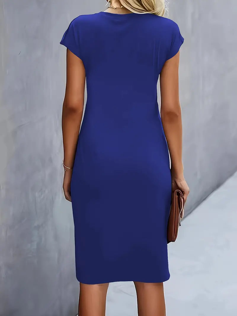 Women's Cap Sleeve Body-Skimming Work Midi Dress