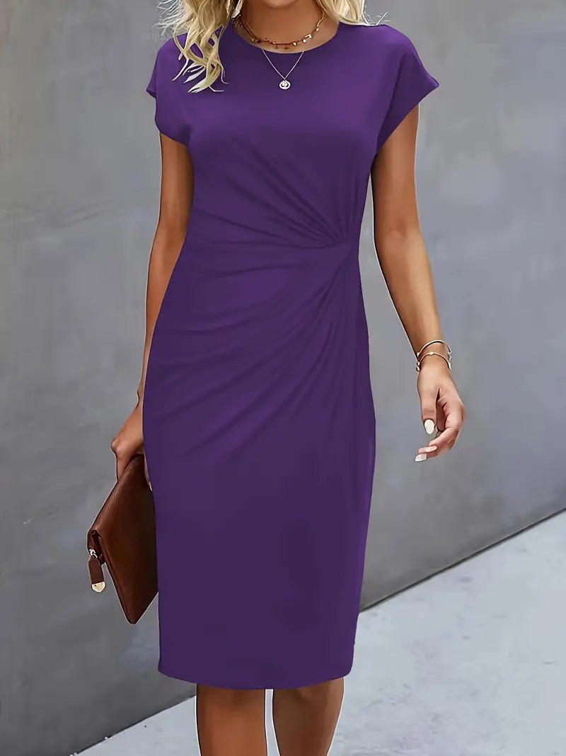 Women's Cap Sleeve Body-Skimming Work Midi Dress