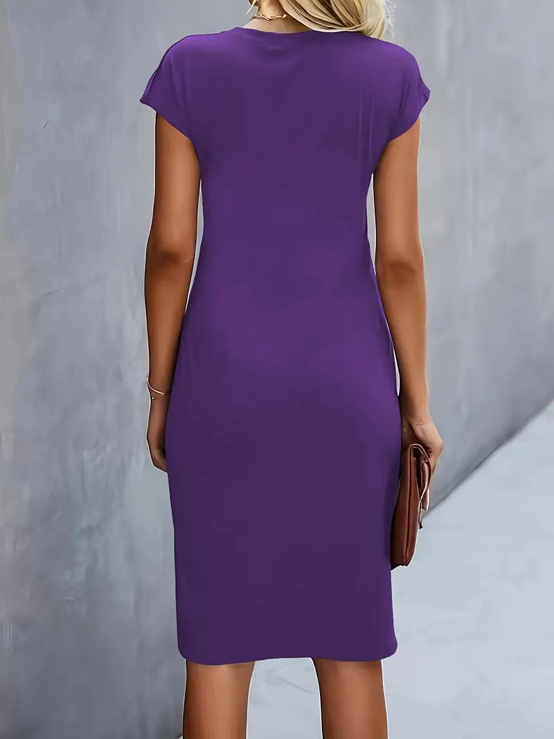 Women's Cap Sleeve Body-Skimming Work Midi Dress