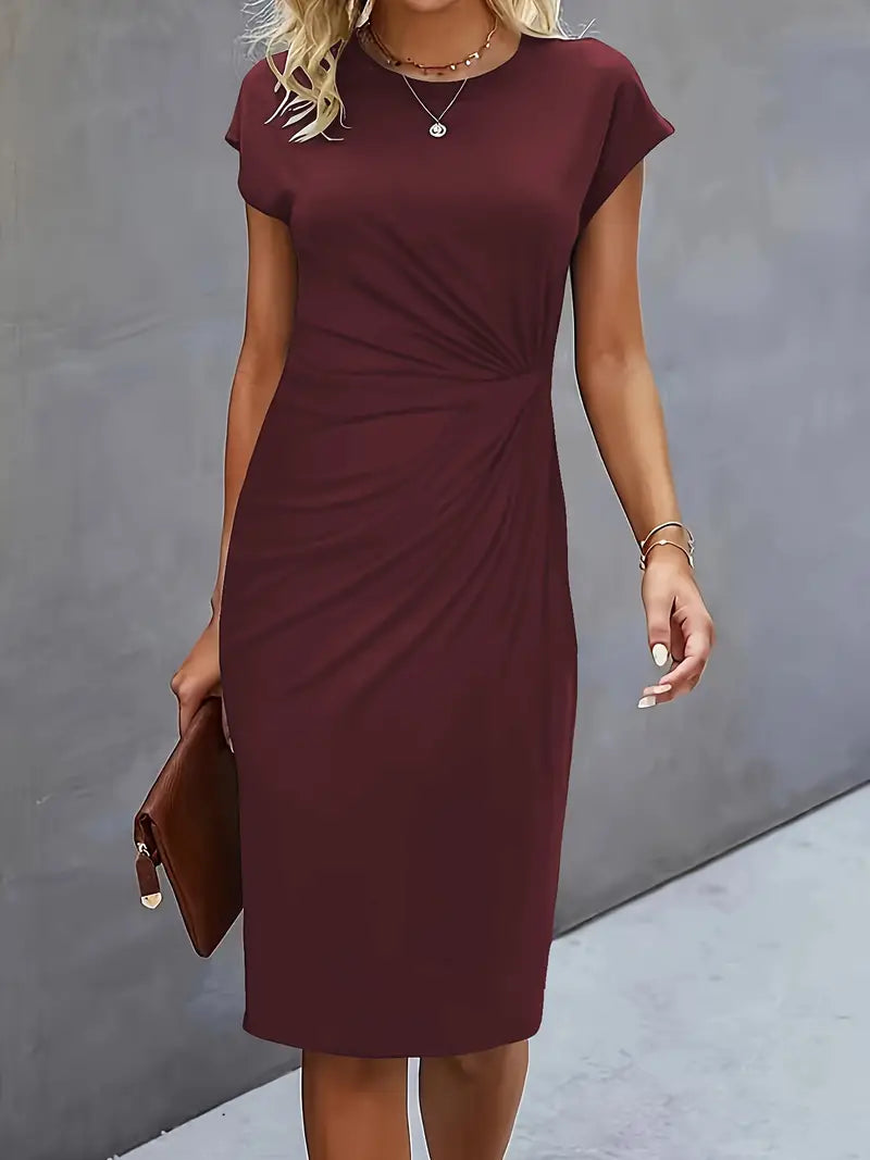 Women's Cap Sleeve Body-Skimming Work Midi Dress