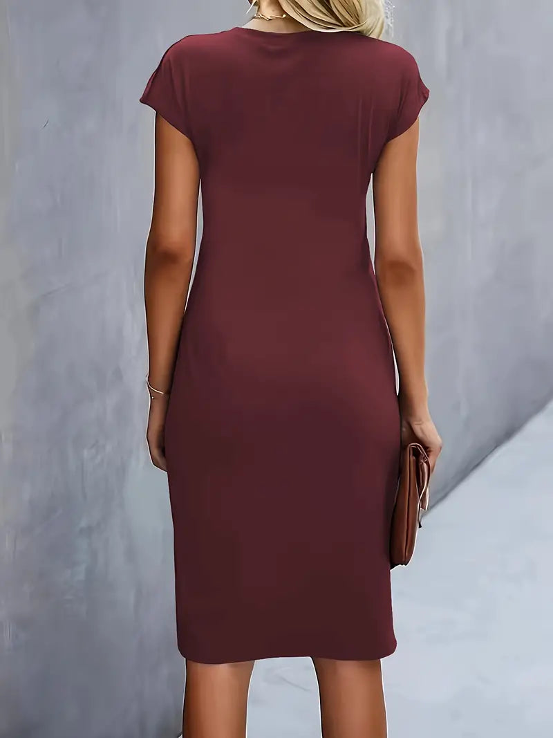 Women's Cap Sleeve Body-Skimming Work Midi Dress