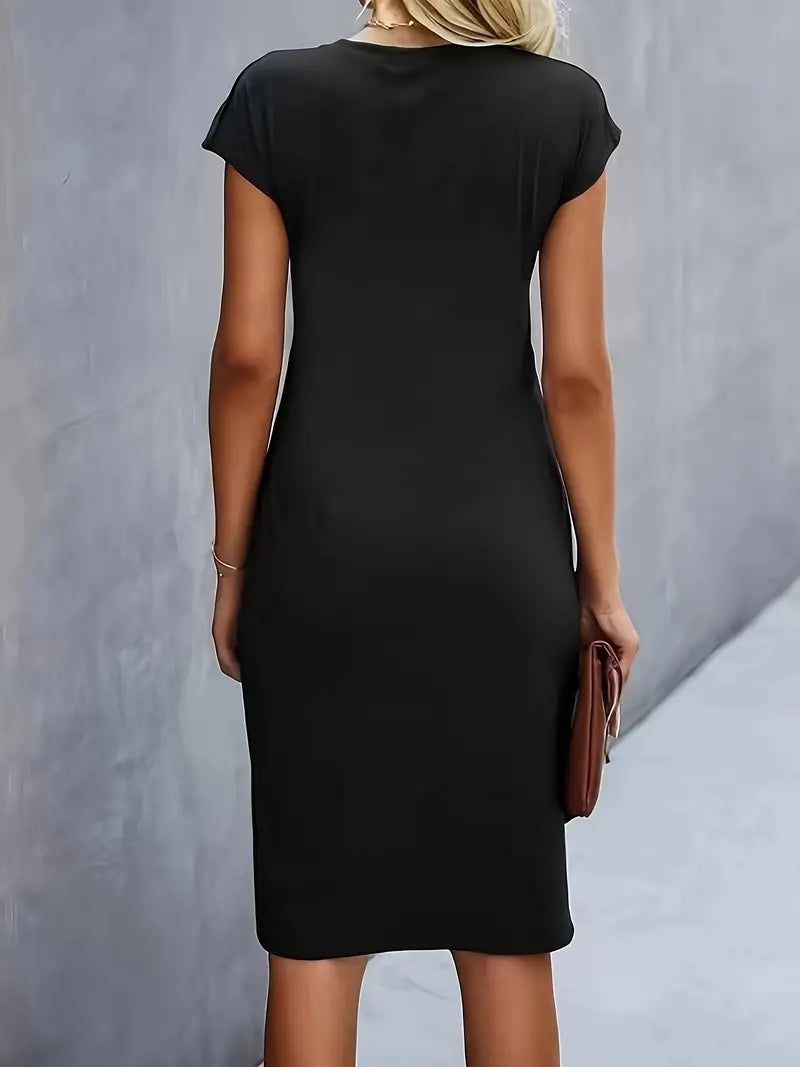 Women's Cap Sleeve Body-Skimming Work Midi Dress