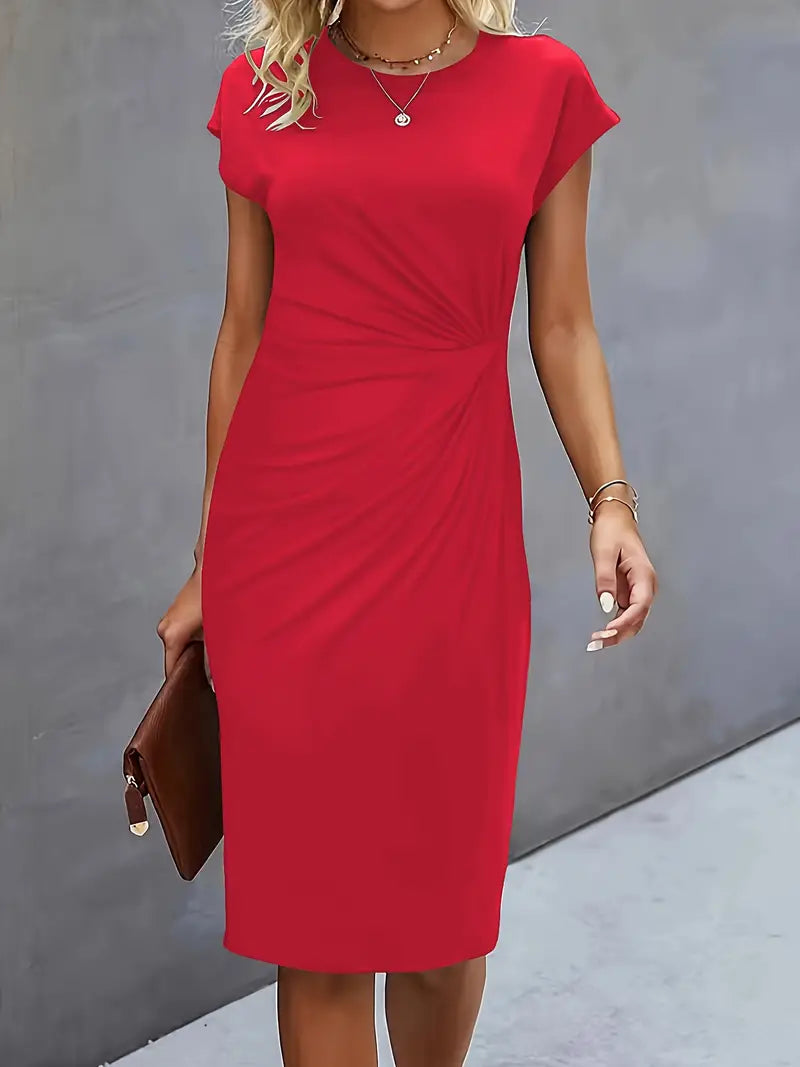 Women's Cap Sleeve Body-Skimming Work Midi Dress