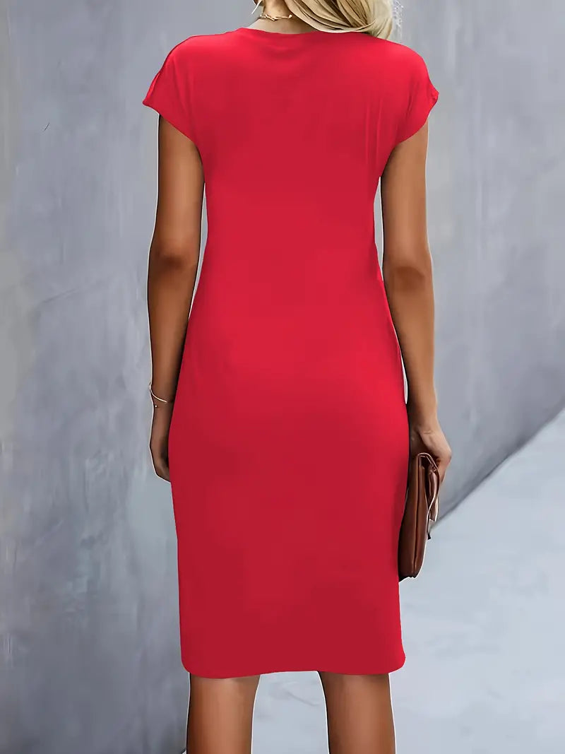 Women's Cap Sleeve Body-Skimming Work Midi Dress