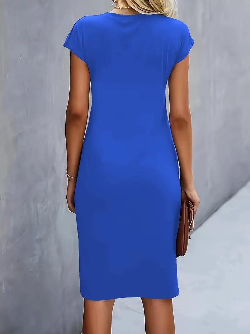 Women's Cap Sleeve Body-Skimming Work Midi Dress