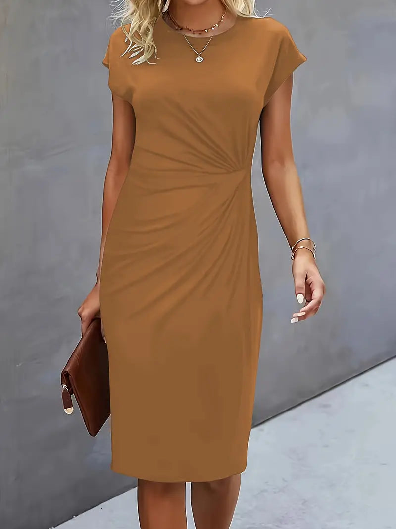 Women's Cap Sleeve Body-Skimming Work Midi Dress