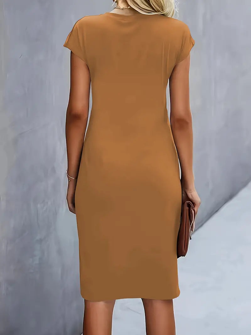 Women's Cap Sleeve Body-Skimming Work Midi Dress