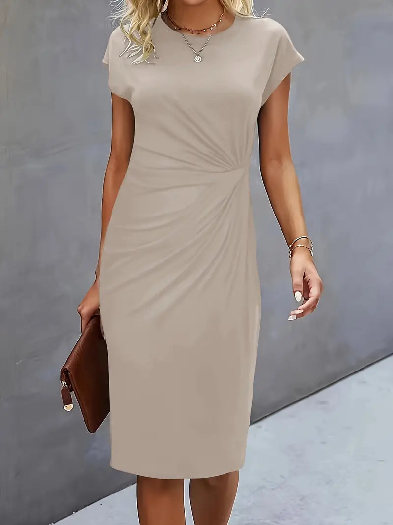 Women's Cap Sleeve Body-Skimming Work Midi Dress