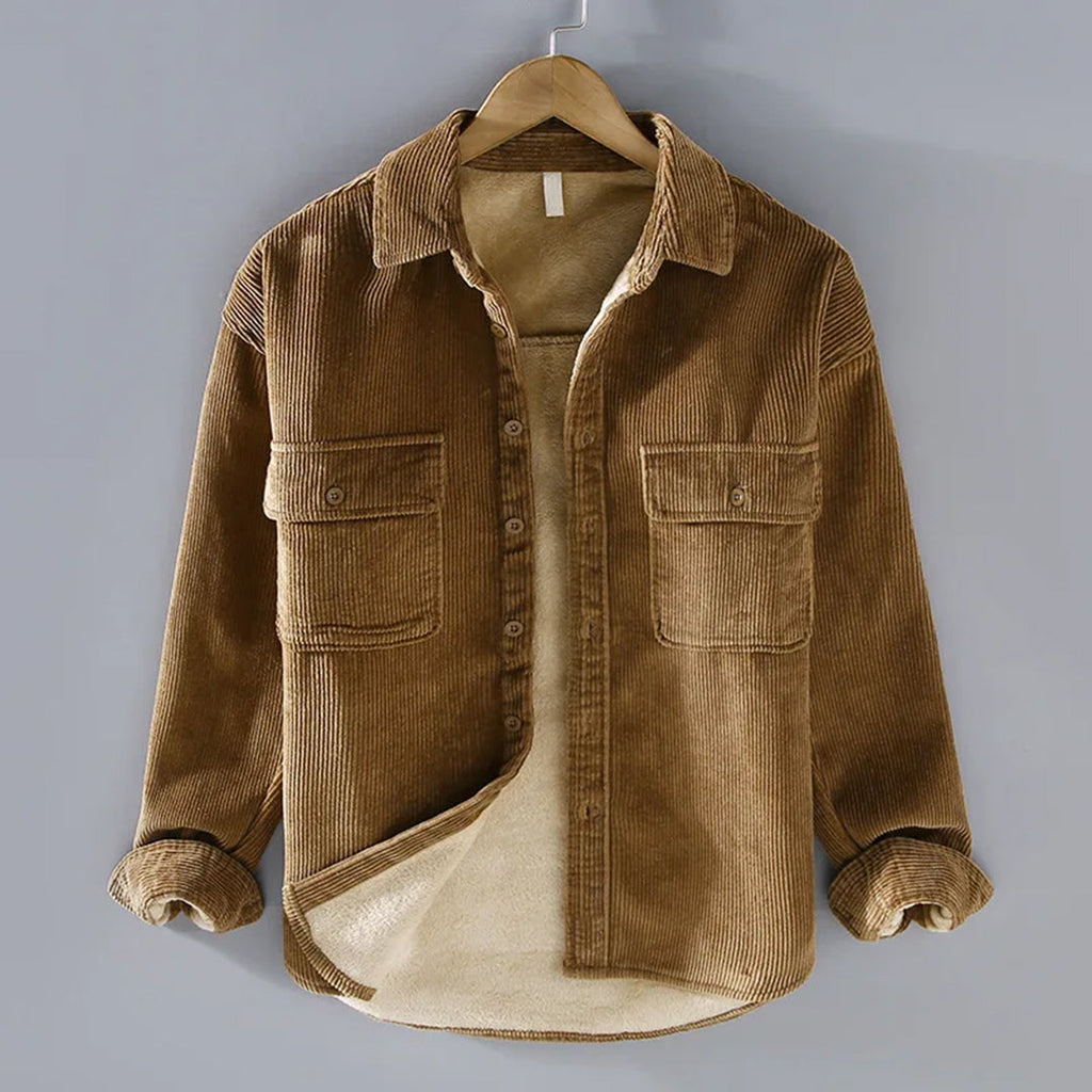 Men's Chest-Pocket Corduroy Shirt Jacket for Fall and Winter