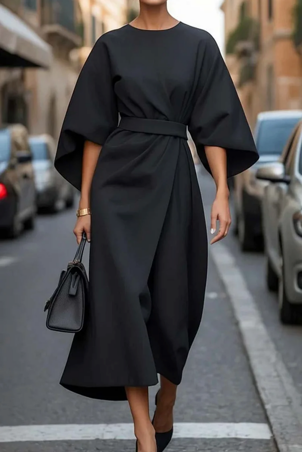 Women's Balloon Sleeve Formal Midi Dress