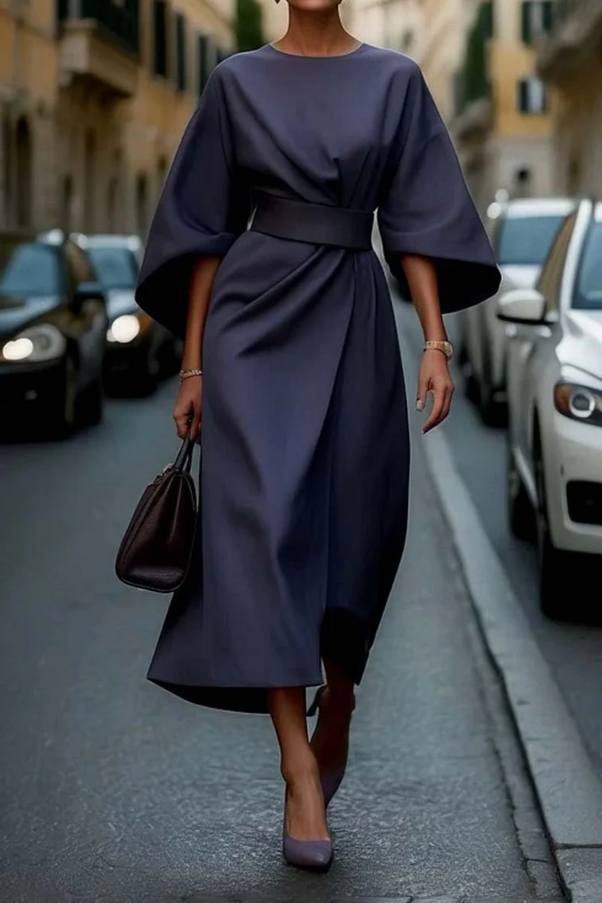 Women's Balloon Sleeve Formal Midi Dress