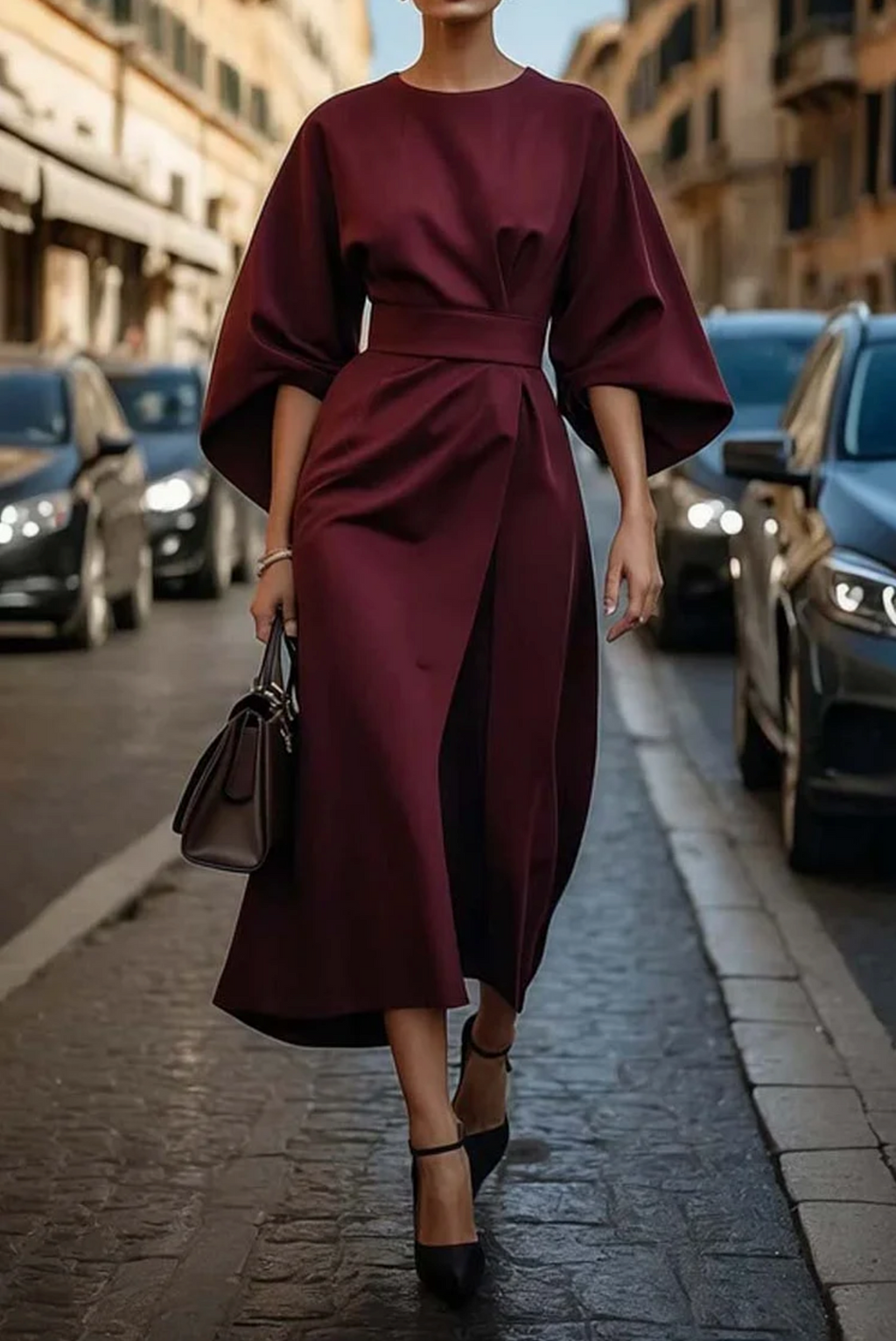 Women's Balloon Sleeve Formal Midi Dress