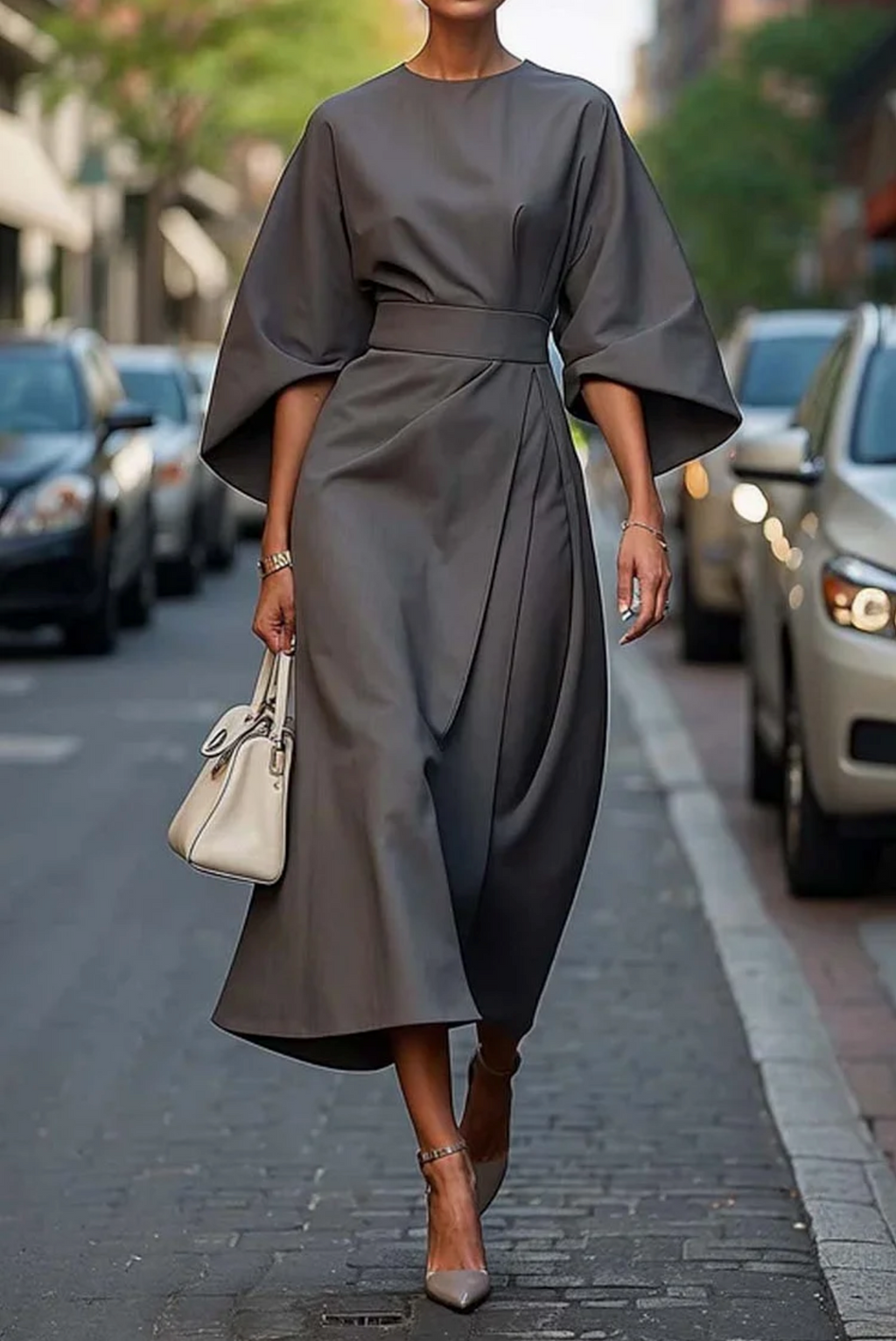 Women's Balloon Sleeve Formal Midi Dress