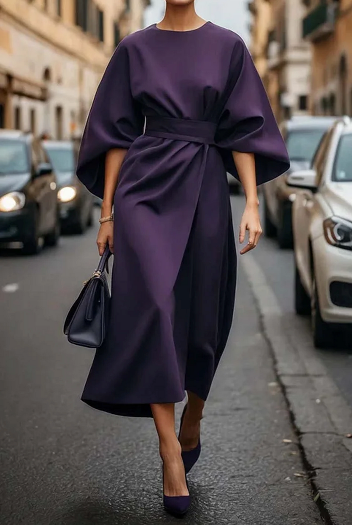 Women's Balloon Sleeve Formal Midi Dress