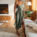 Women's Open Back Midi Dress with Adjustable Tie Straps