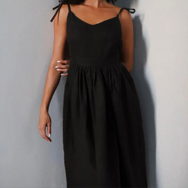 Women's Open Back Midi Dress with Adjustable Tie Straps